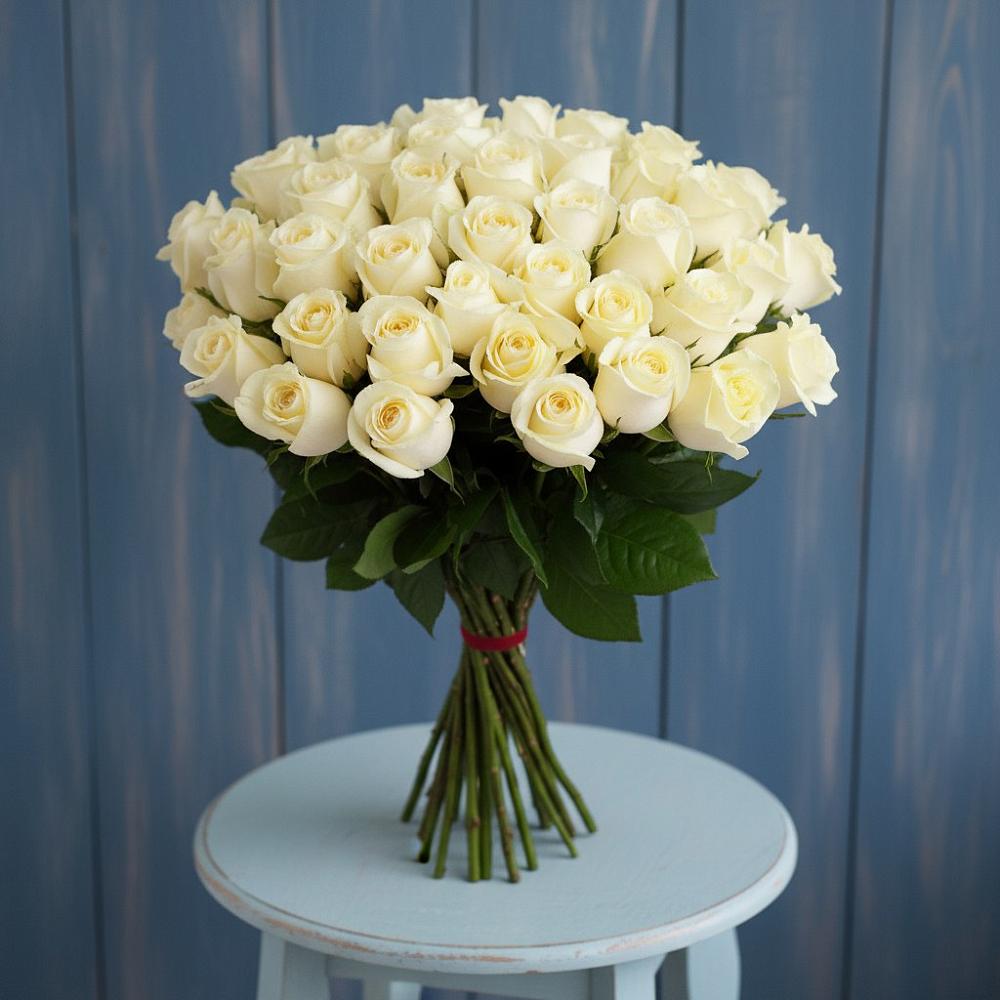 Букет 51 Белая роза Эдлесс Лав в Новозыбкове