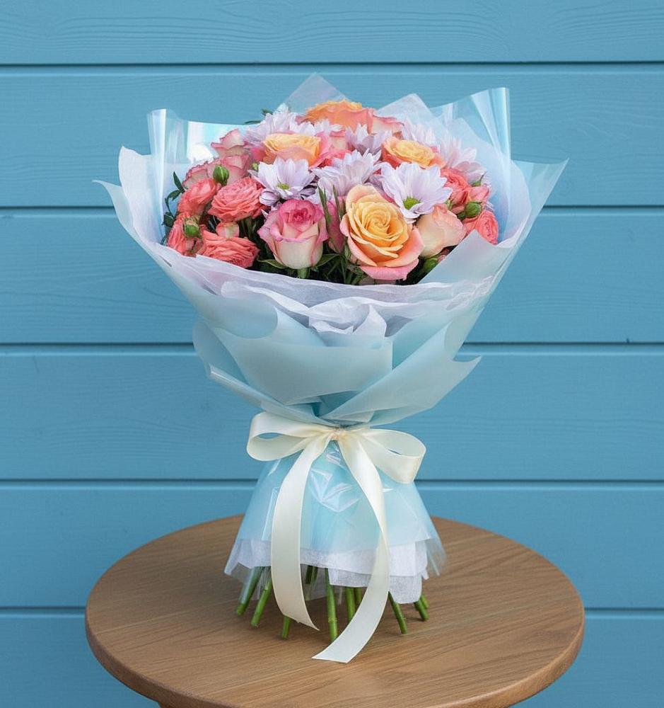 Букет цветов из: Хризантемы и Розы в Новозыбкове